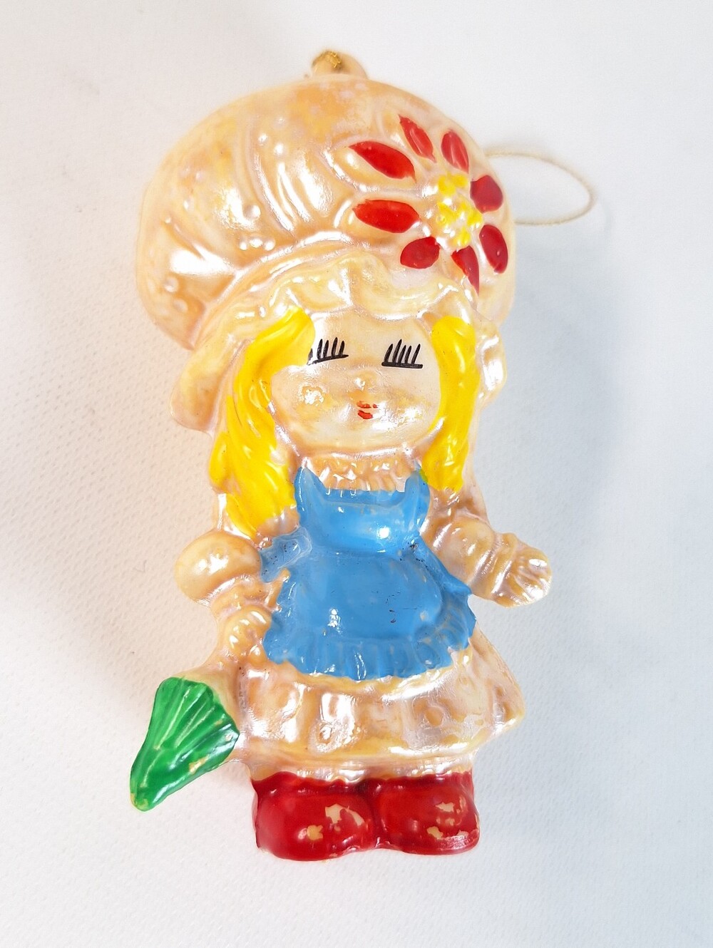 Vintage 1970s Blow Mold Christmas Ornament Little Girl Bonnet Umbrella Japan